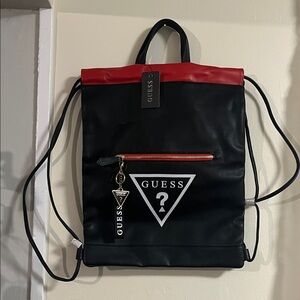 GUESS Black and Red Drawstring Backpack
